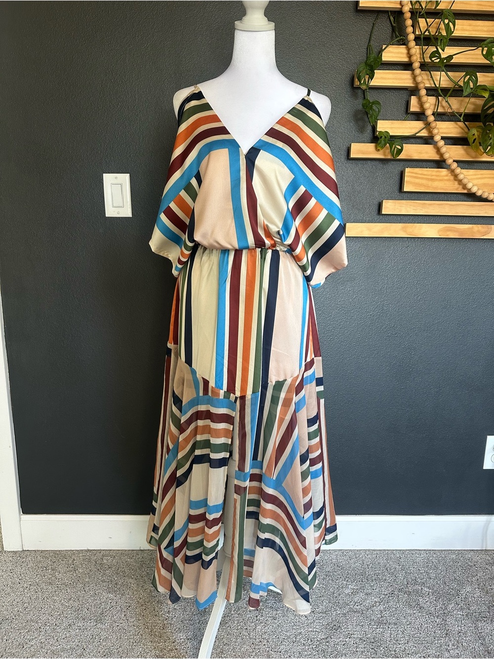 MISA Los Angeles Striped Cold Shoulder Maxi Dress Boho Resort Vacation - Picture 2 of 12